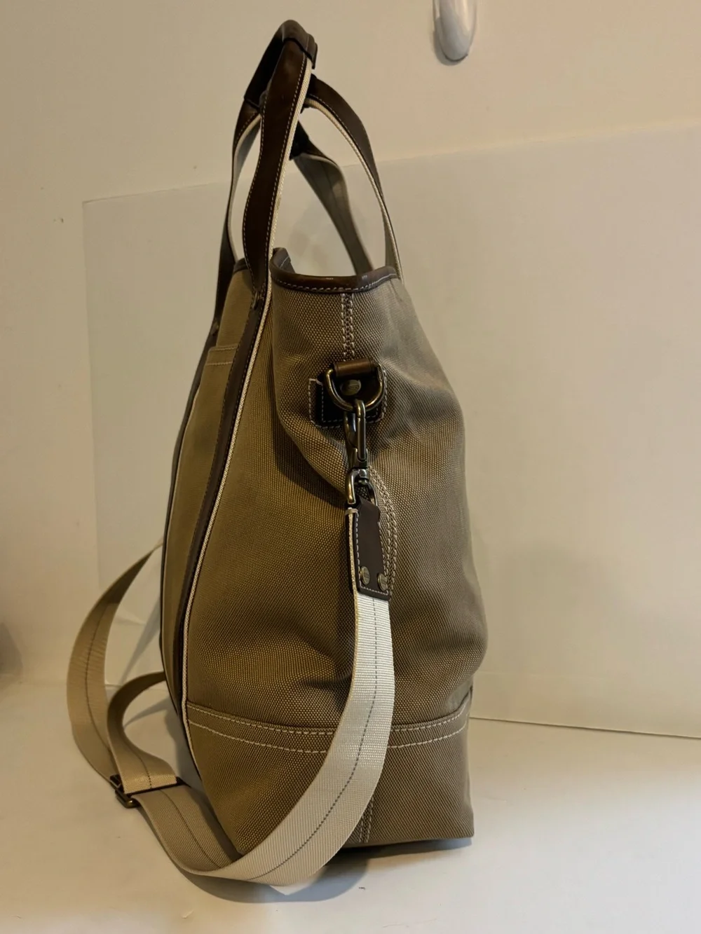 Coach RARE Leather Trim 2 Way Canvas Boat Tote/ Weekend Bag/ Work Tote